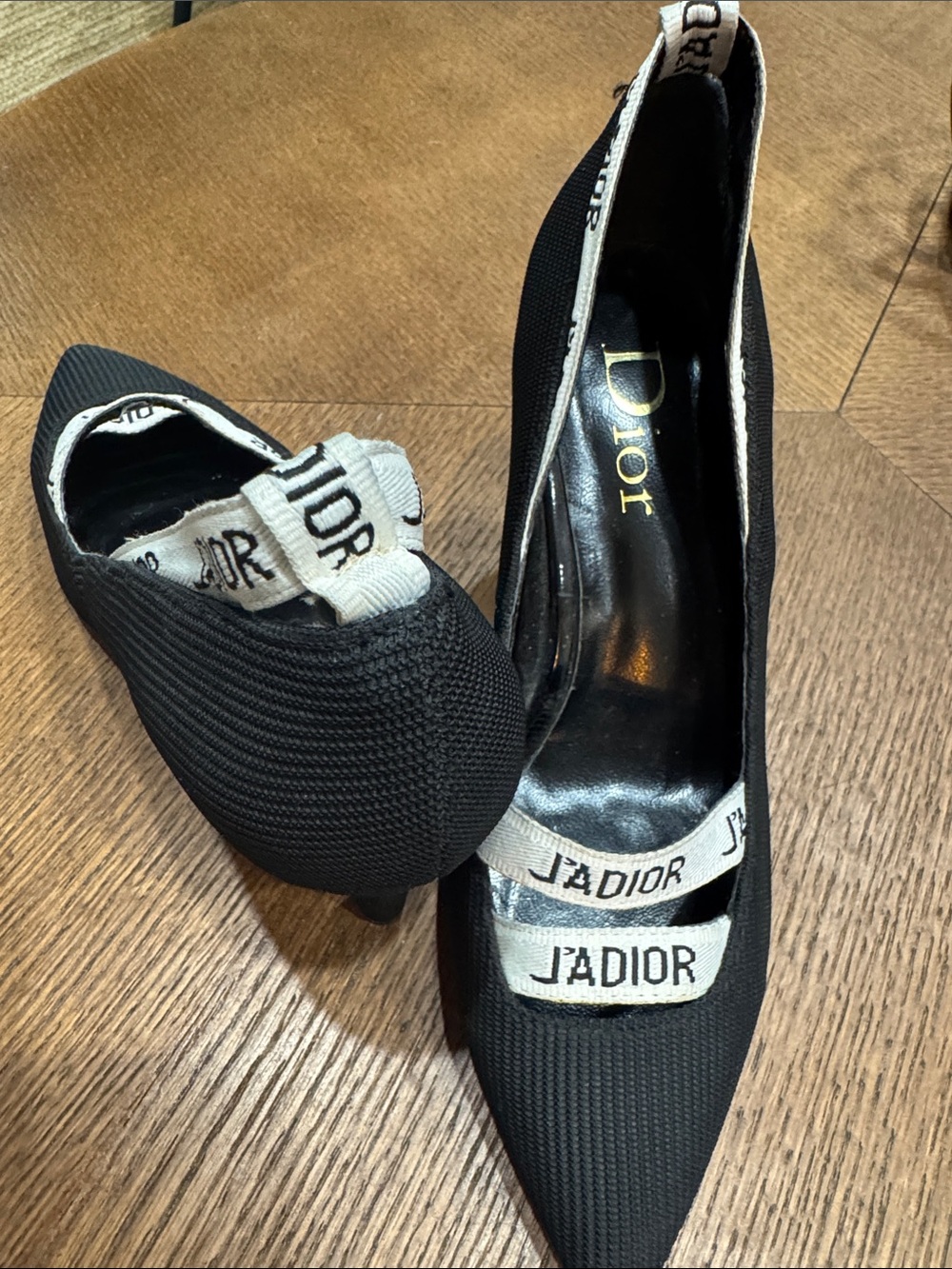 Black and White J'Adior Strapped Pointed Toe Pumps